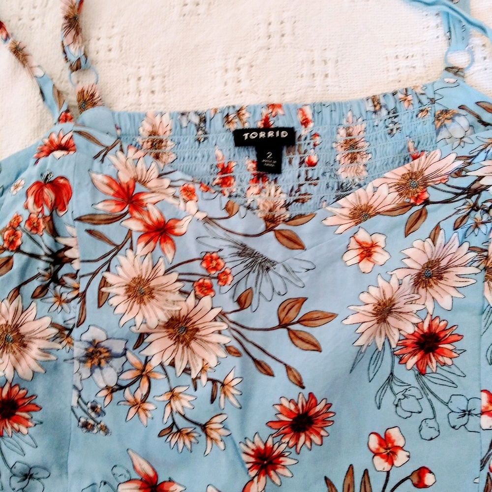 Torrid Light Blue Floral Challis Dress Size 2 EUC